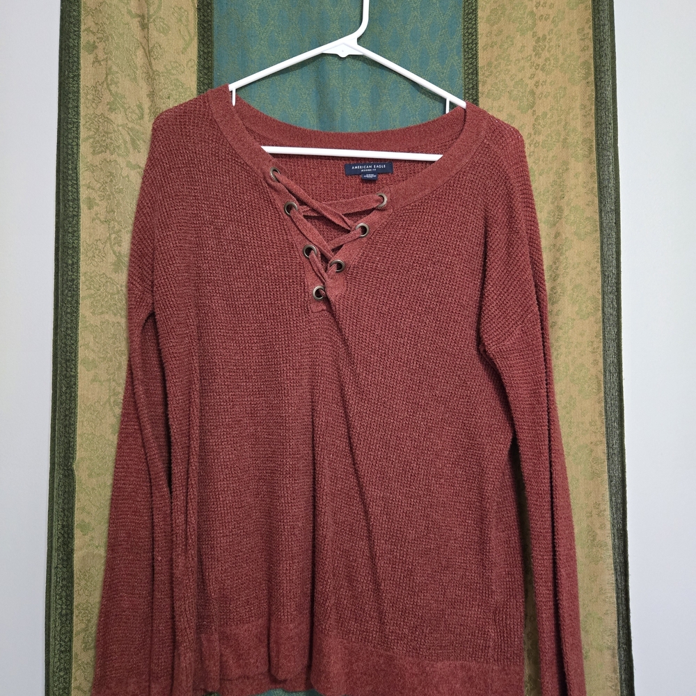 American Eagle Outfitters Lace-Up Rust Sweatshirt